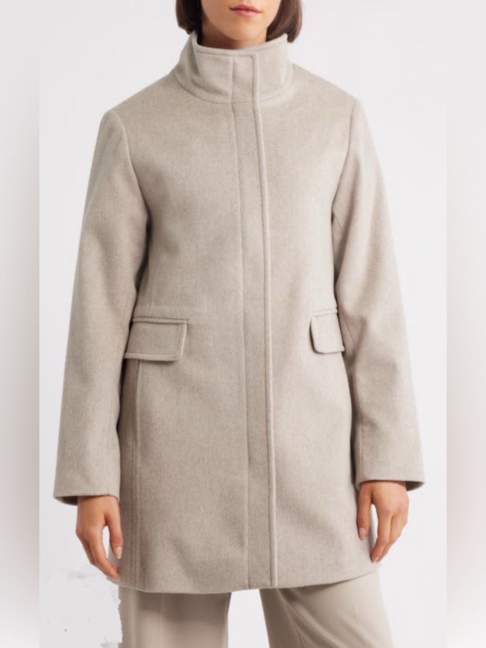 Vince Camuto Light Cream Wool-Blend Pea Coat